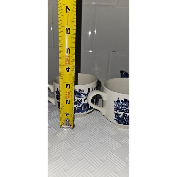 Tea Set Blue White Willow Phoenix Scene Teapot 3 cups - Picture 6 of 9